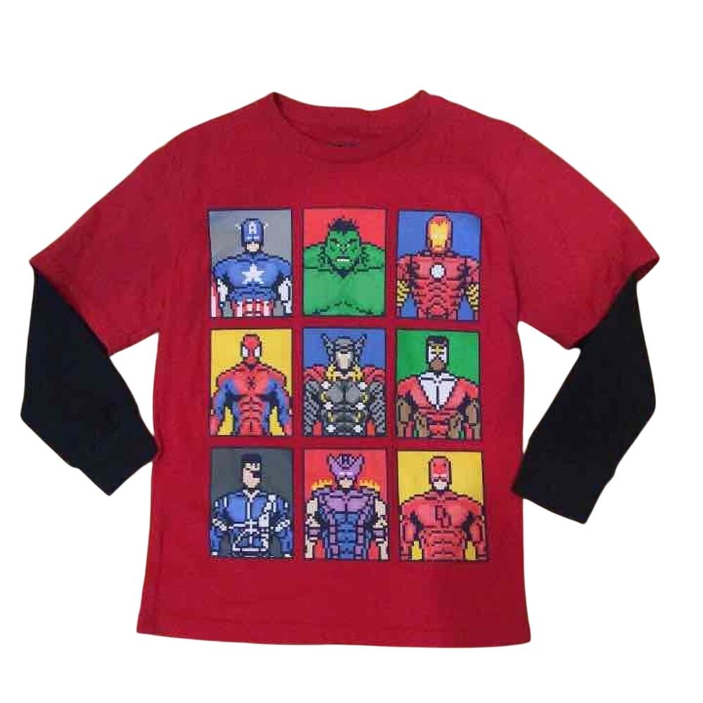 Marvel Avengers Boy's LG Long Sleeve Grid Of 9 Superheroes Graphic T-shirt